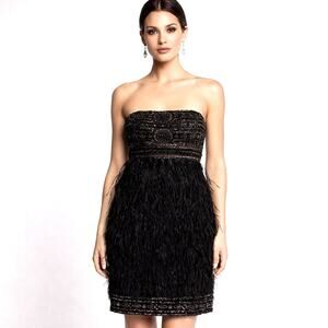 Sue Wong Nocturne Black Beaded Ostrich Feather Dress Size 8 Strapless NWT
